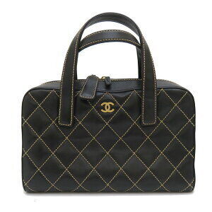 CHANEL Wild Stitch Matelasse Handbag circa Leather Black IMaKMo